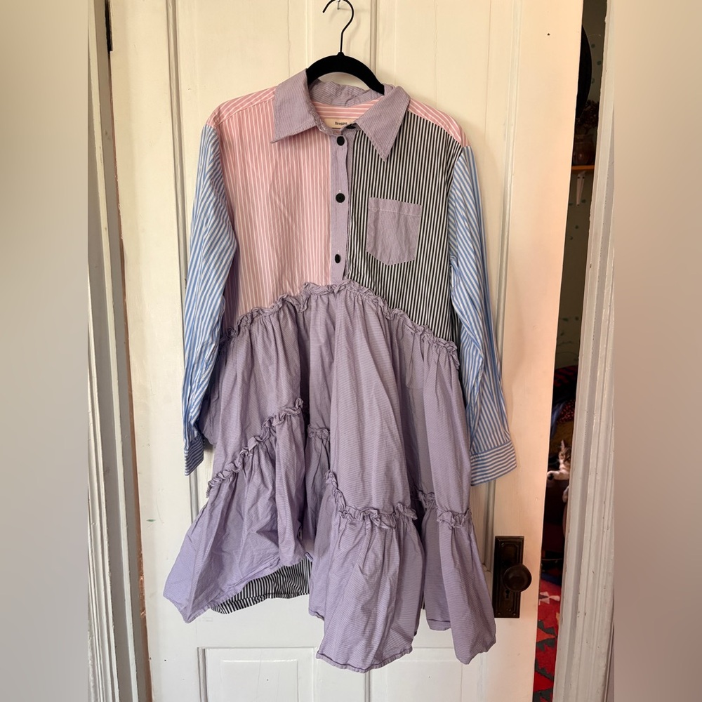 Funky Brogger Striped Patchwork Button-Up Dress - image 1